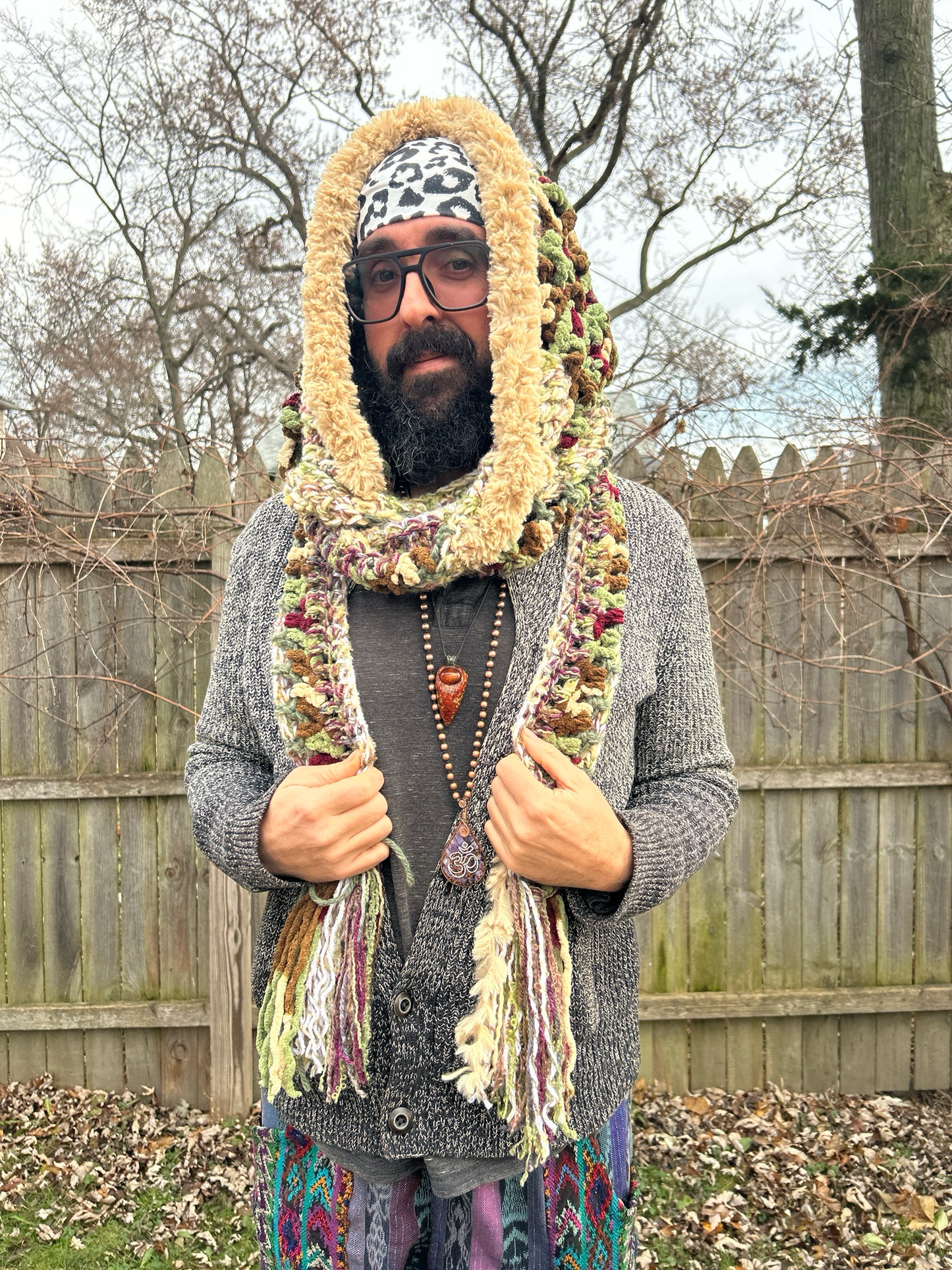 Flower of Life Oversized Hooded Scarf - size One Size