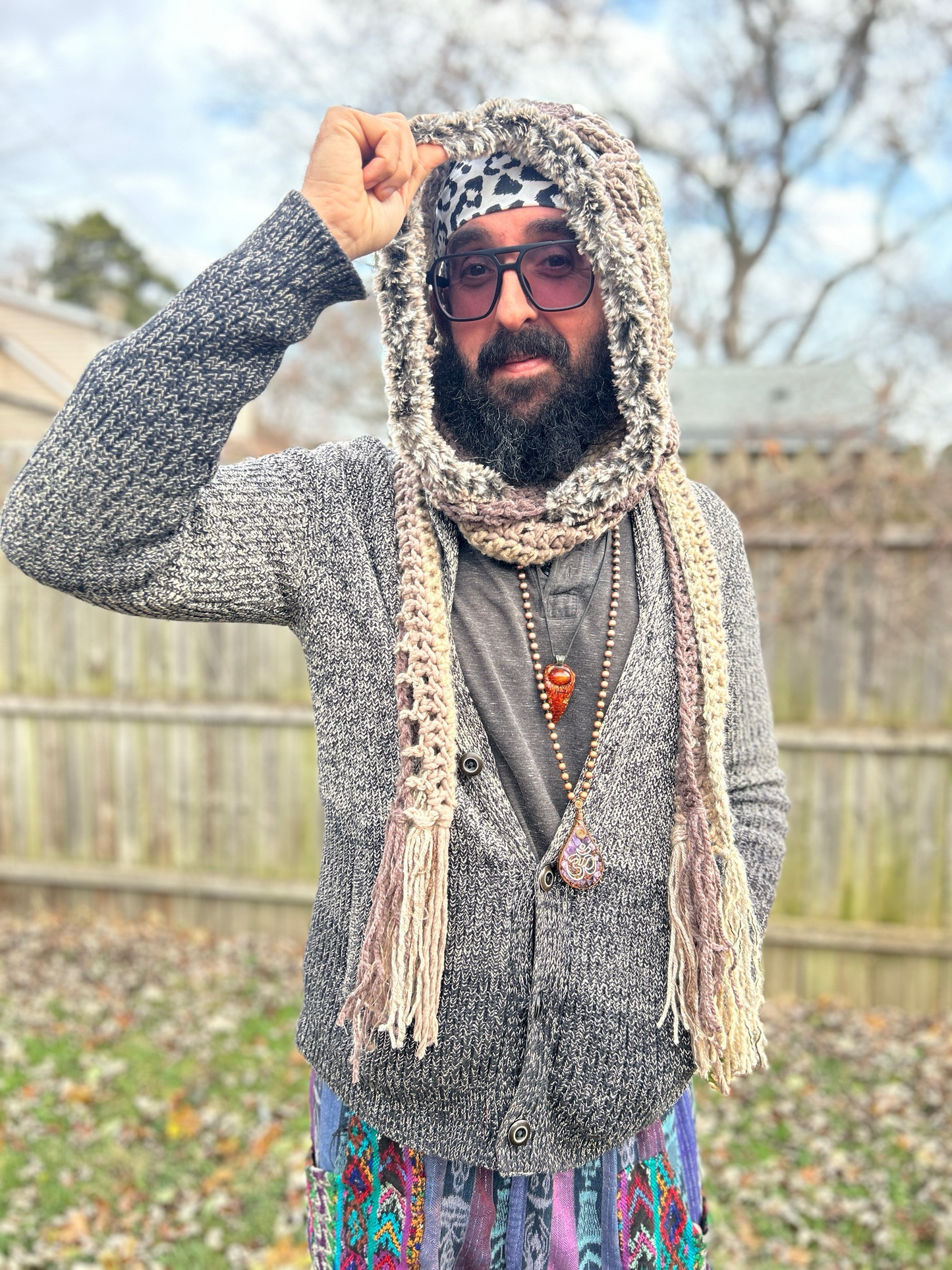 Flower of Life Hooded Scarf - size One Size