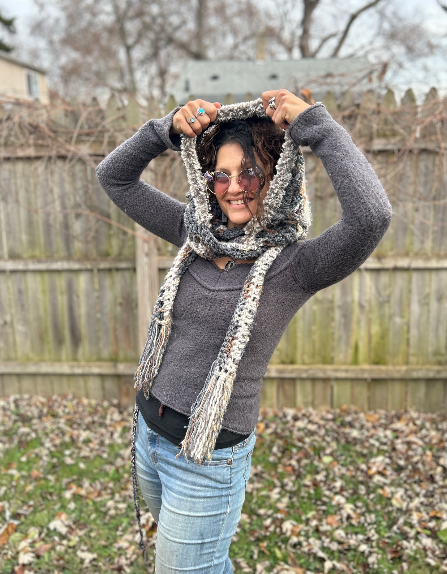 Flower of Life Hooded Scarf - size One Size